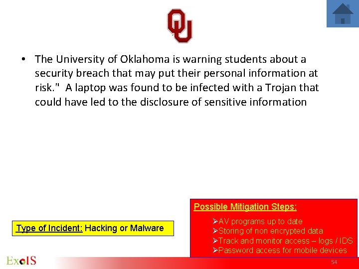 • The University of Oklahoma is warning students about a security breach that • The University of Oklahoma is warning students about a security breach that
