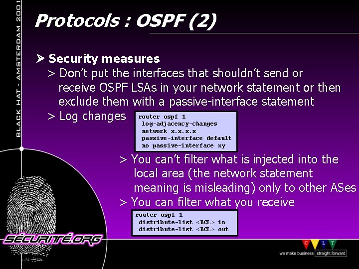 Protocols : OSPF (2) Security measures > Don’t put the interfaces that shouldn’t send