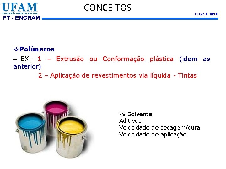 UFAM Universidade Federal do Amazonas FT - ENGRAM CONCEITOS Lucas F. Berti v. Polímeros