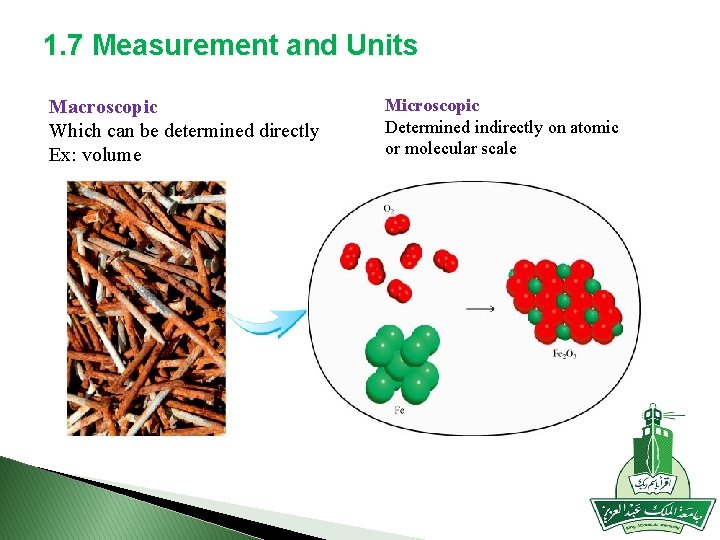 1. 7 Measurement and Units Macroscopic Which can be determined directly Ex: volume Microscopic