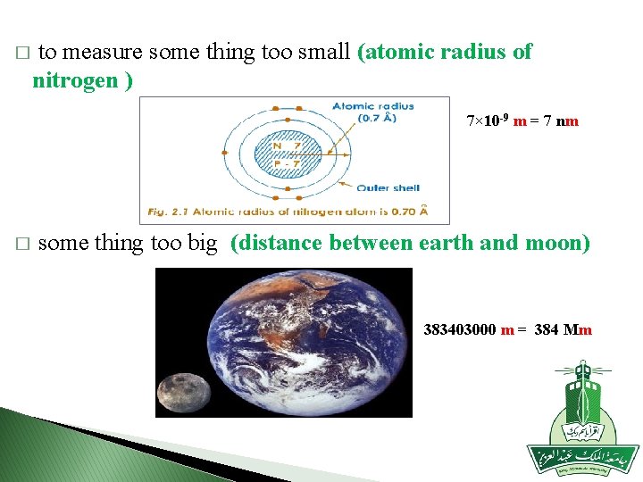 � to measure some thing too small (atomic radius of nitrogen ) 7× 10