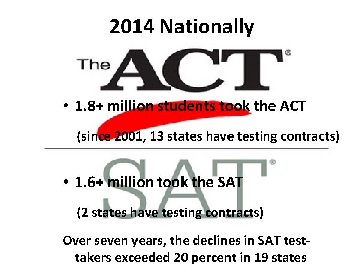 2014 Nationally • 1. 8+ million students took the ACT (since 2001, 13 states