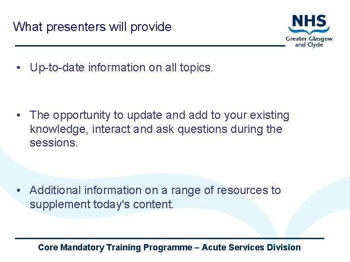 What presenters will provide • Up-to-date information on all topics. • The opportunity to