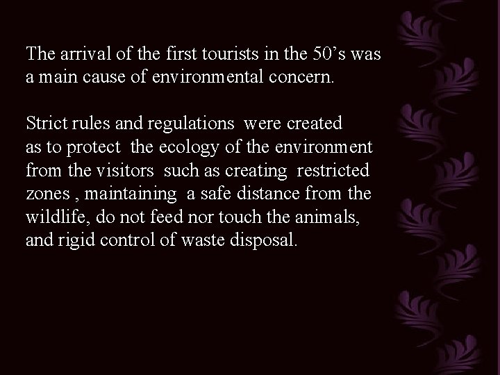 The arrival of the first tourists in the 50’s was a main cause of The arrival of the first tourists in the 50’s was a main cause of