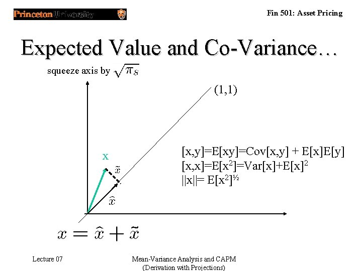 Fin 501: Asset Pricing Expected Value and Co-Variance… squeeze axis by (1, 1) x