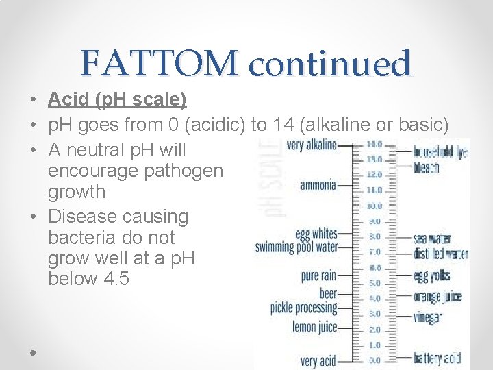 FATTOM continued • Acid (p. H scale) • p. H goes from 0 (acidic)