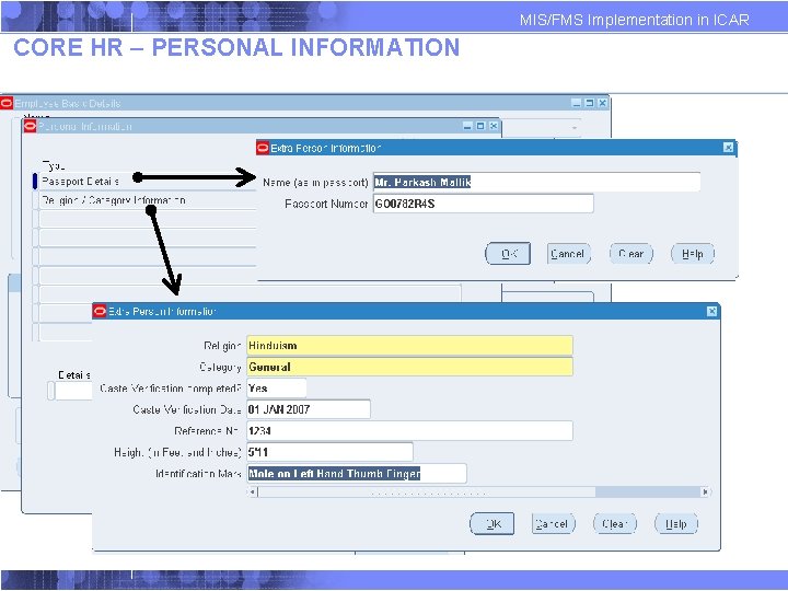 MIS/FMS Implementation in ICAR CORE HR – PERSONAL INFORMATION MIS/FMS Implementation in ICAR CORE HR – PERSONAL INFORMATION