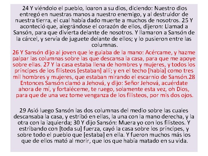 24 Y viéndolo el pueblo, loaron a su dios, diciendo: Nuestro dios entregó en