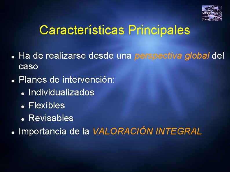 Características Principales Ha de realizarse desde una perspectiva global del caso Planes de intervención: