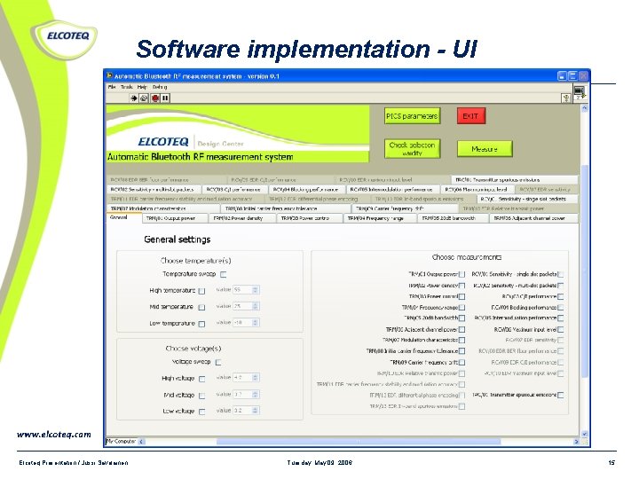 Software implementation - UI Elcoteq Presentation / Jussi Savolainen Tuesday, May 09, 2006 15