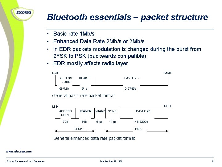 Bluetooth essentials – packet structure • Basic rate 1 Mb/s • Enhanced Data Rate