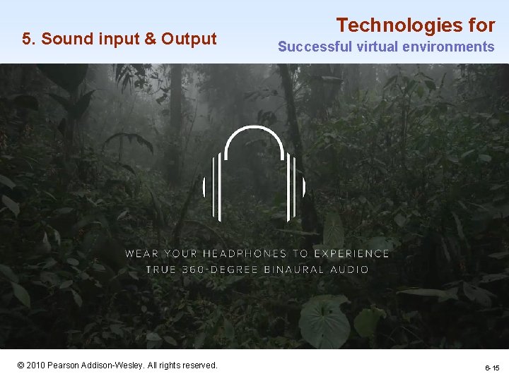 5. Sound input & Output Technologies for Successful virtual environments 1 -15 © 2010
