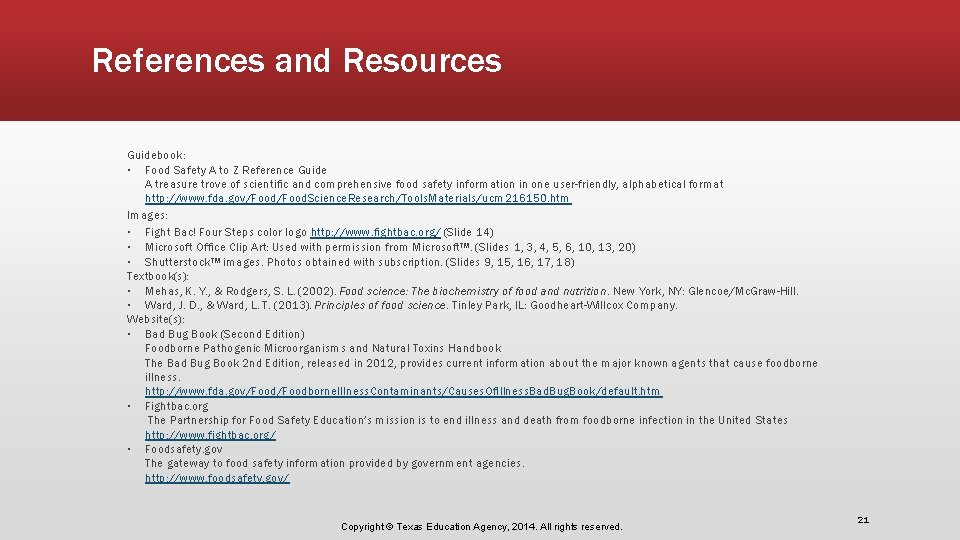 References and Resources Guidebook: ▪ Food Safety A to Z Reference Guide A treasure
