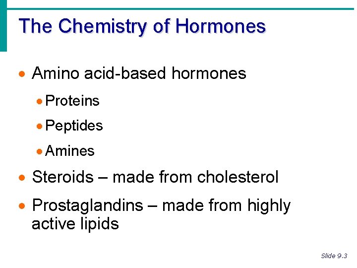 The Chemistry of Hormones · Amino acid-based hormones · Proteins · Peptides · Amines