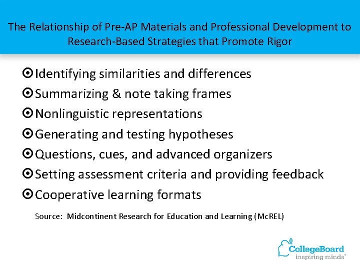 The Relationship of Pre-AP Materials and Professional Development to Research-Based Strategies that Promote Rigor