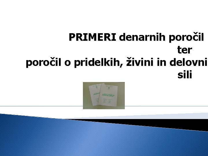 PRIMERI denarnih poročil ter poročil o pridelkih, živini in delovni sili 