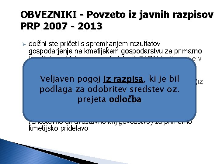 OBVEZNIKI - Povzeto iz javnih razpisov PRP 2007 - 2013 Ø Ø dolžni ste