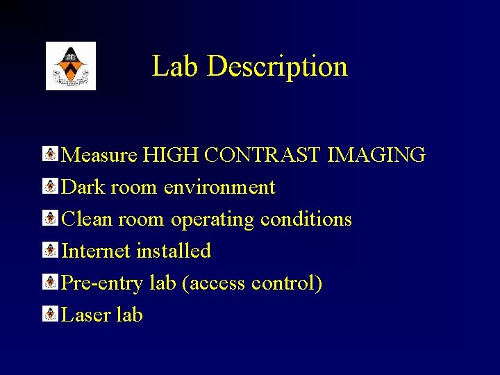 Discription Lab TPF Imaging Lab Michael A Carr Astrophysical Sciences
