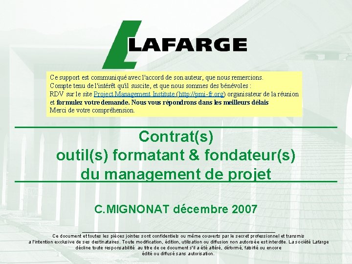 Ce support est communiqué avec l'accord de son auteur, que nous remercions. Compte tenu