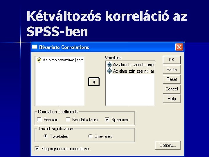 Kétváltozós korreláció az SPSS-ben 