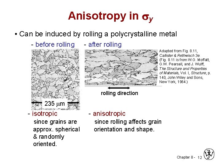 Anisotropy in sy • Can be induced by rolling a polycrystalline metal - before