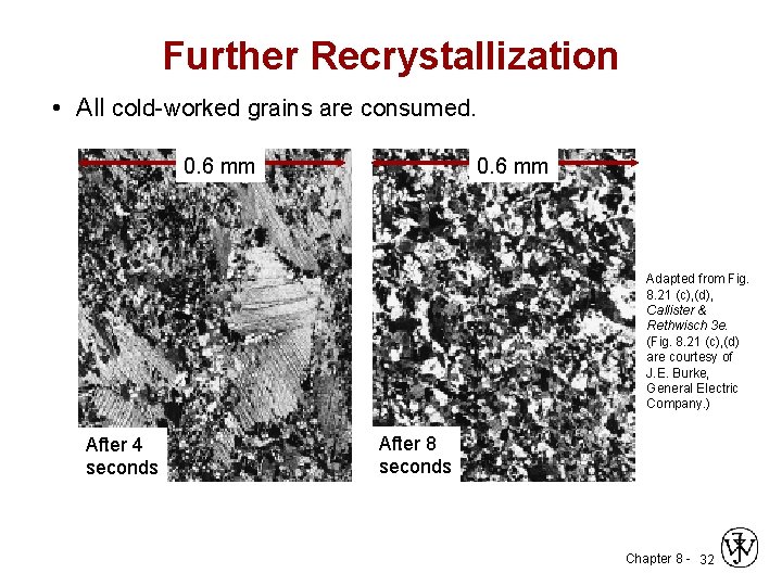 Further Recrystallization • All cold-worked grains are consumed. 0. 6 mm Adapted from Fig.