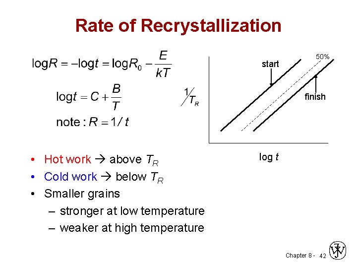 Rate of Recrystallization start 50% finish • Hot work above TR • Cold work