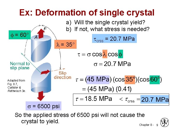 Ex: Deformation of single crystal = 60° a) Will the single crystal yield? b)