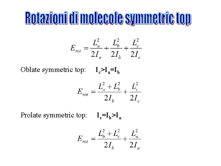 Oblate symmetric top: Ic>Ia=Ib Prolate symmetric top: Ic=Ib>Ia 