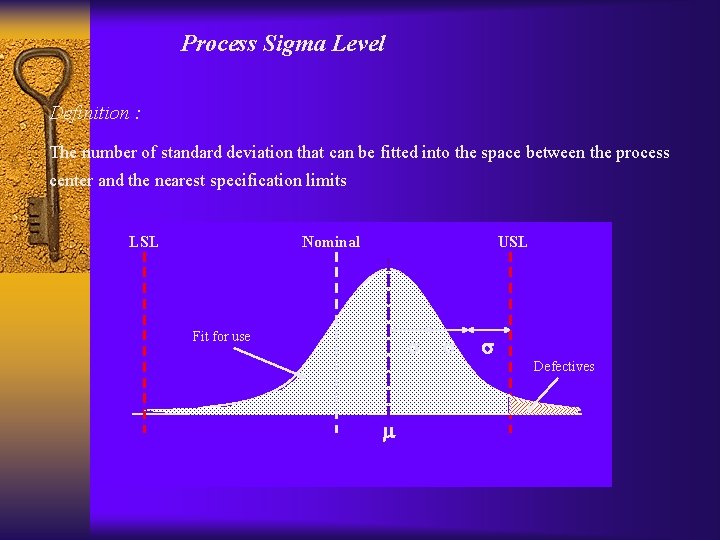 Process Sigma Level Definition : The number of standard deviation that can be fitted