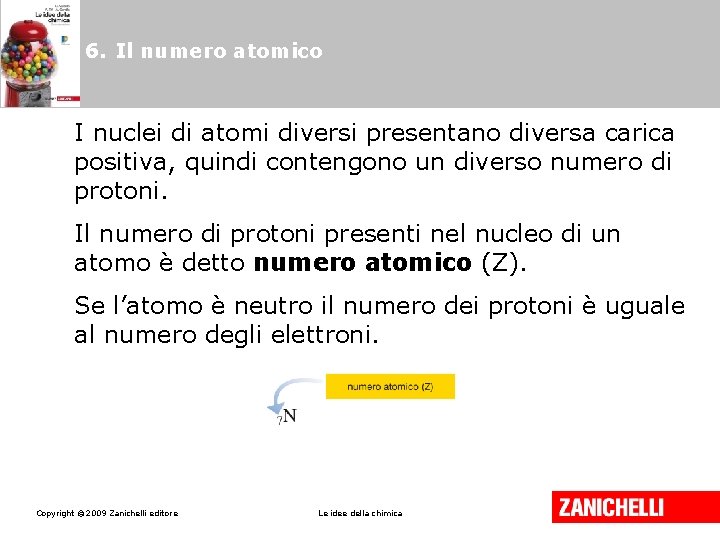 6. Il numero atomico I nuclei di atomi diversi presentano diversa carica positiva, quindi 6. Il numero atomico I nuclei di atomi diversi presentano diversa carica positiva, quindi