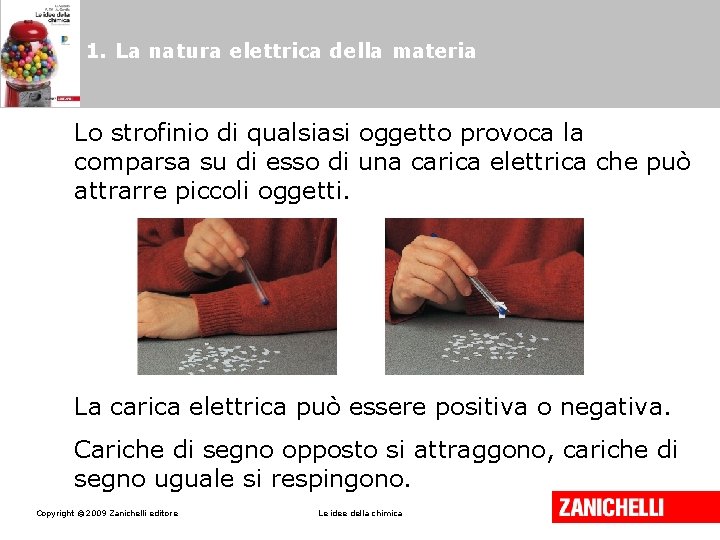 1. La natura elettrica della materia Lo strofinio di qualsiasi oggetto provoca la comparsa 1. La natura elettrica della materia Lo strofinio di qualsiasi oggetto provoca la comparsa