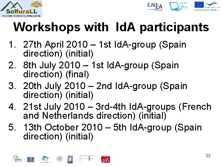 Workshops with Id. A participants 1. 27 th April 2010 – 1 st Id.
