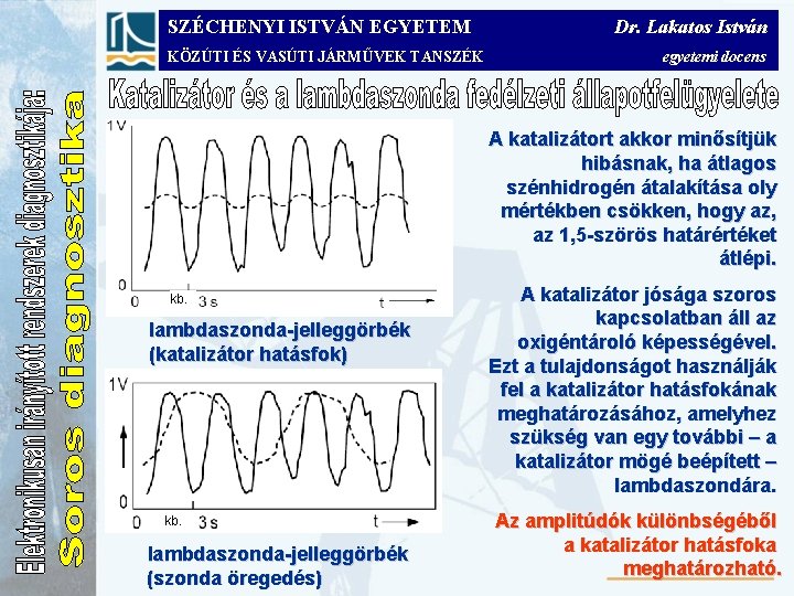 SZÉCHENYI ISTVÁN EGYETEM KÖZÚTI ÉS VASÚTI JÁRMŰVEK TANSZÉK Dr. Lakatos István egyetemi docens A