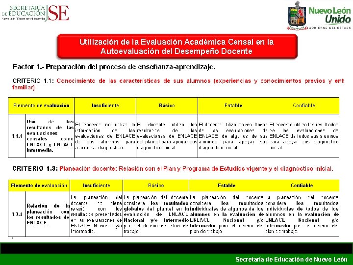 Utilización de la Evaluación Académica Censal en la Autoevaluación del Desempeño Docente Secretaría de Utilización de la Evaluación Académica Censal en la Autoevaluación del Desempeño Docente Secretaría de