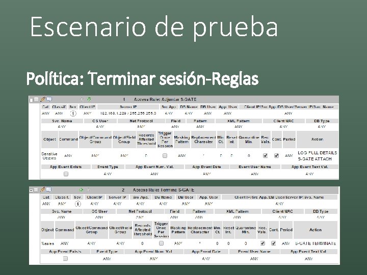 Escenario de prueba Política: Terminar sesión-Reglas 