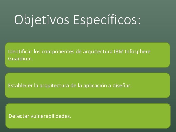 Objetivos Específicos: Identificar los componentes de arquitectura IBM Infosphere Guardium. Establecer la arquitectura de