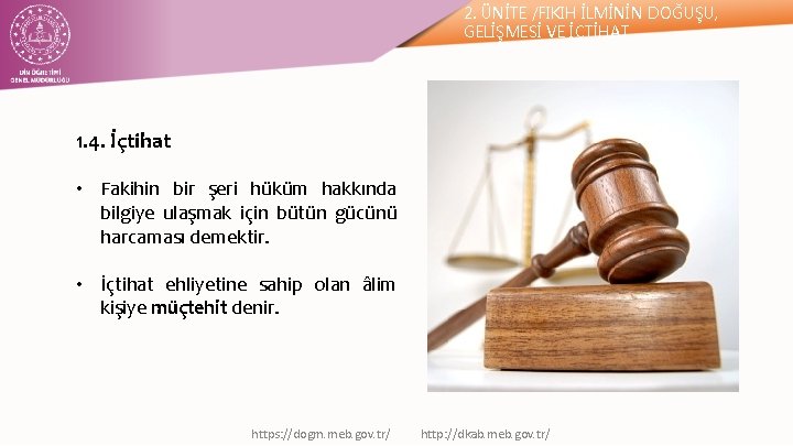 2. ÜNİTE /FIKIH İLMİNİN DOĞUŞU, GELİŞMESİ VE İÇTİHAT 1. 4. İçtihat • Fakihin bir