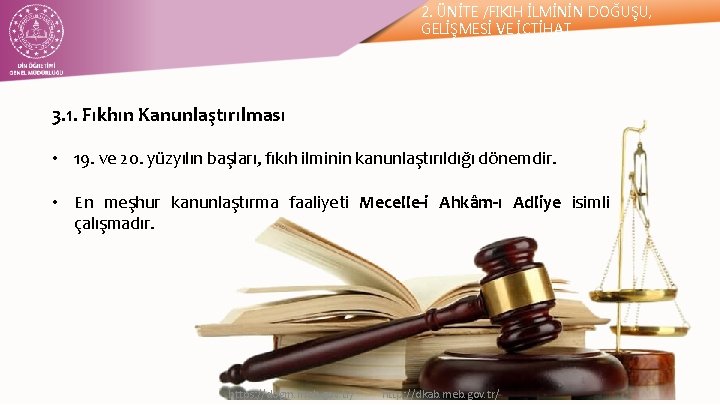 2. ÜNİTE /FIKIH İLMİNİN DOĞUŞU, GELİŞMESİ VE İÇTİHAT 3. 1. Fıkhın Kanunlaştırılması • 19.