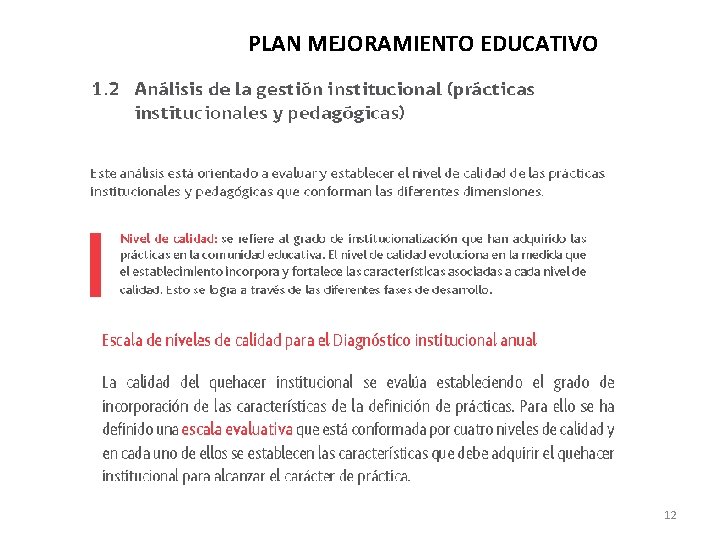 PLAN MEJORAMIENTO EDUCATIVO 12 