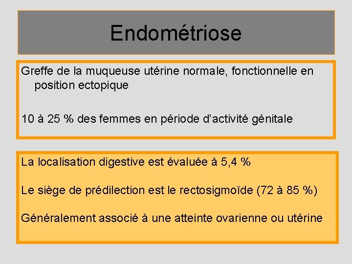 Endométriose Greffe de la muqueuse utérine normale, fonctionnelle en position ectopique 10 à 25