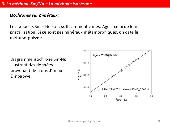 3. La méthode Sm/Nd – La méthode isochrone Isochrones sur minéraux: Les rapports Sm