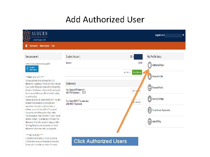 Add Authorized User Click Authorized Users 