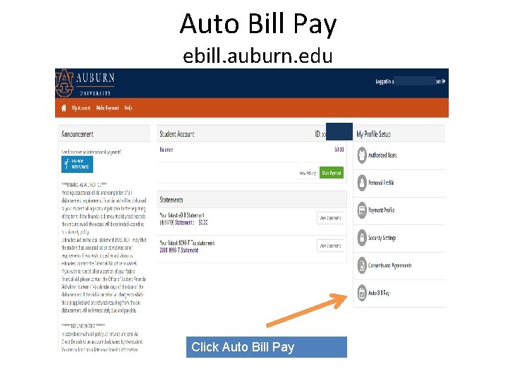 Auto Bill Pay ebill. auburn. edu Click Auto Bill Pay 