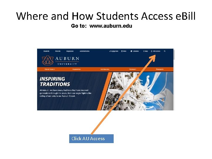 Where and How Students Access e. Bill Go to: www. auburn. edu Click AU