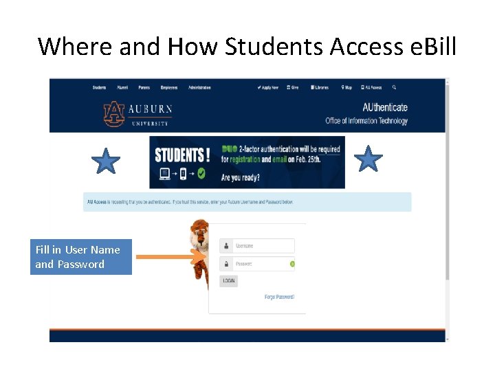 Where and How Students Access e. Bill Fill in User Name and Password 