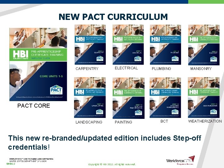 NEW PACT CURRICULUM CARPENTRY ELECTRICAL LANDSCAPING PAINTING PLUMBING MANSONRY PACT CORE BCT WEATHERIZATION This