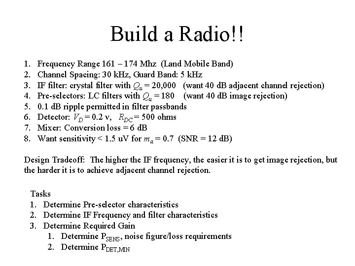 Build a Radio!! 1. 2. 3. 4. 5. 6. 7. 8. Frequency Range 161