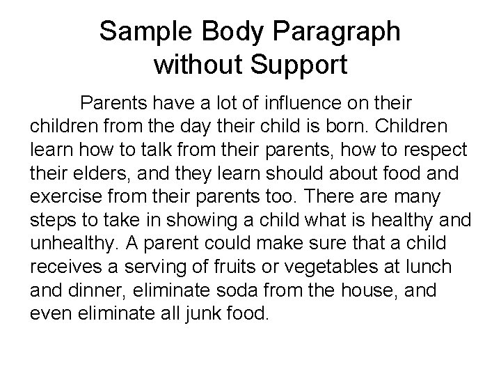 Sample Body Paragraph without Support Parents have a lot of influence on their children