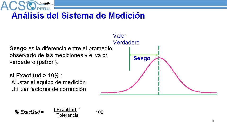 Análisis del Sistema de Medición Sesgo es la diferencia entre el promedio observado de